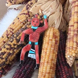 Fabulous Large Native American Zuni Mudhead Gemstone Inlaid Pin/Pendant 🧡🎁🩵